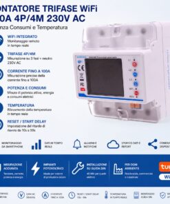 Contatore Trifase WiFi 100A 4P/4M 230V AC, Potenza Consumi e Temperatura - ASDSHOP