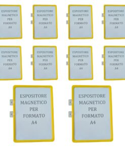10 Pezzi di Espositore Magnetico Per Etichette A4, Cornice Arancione, Cartellini Per Magazzino e Supermercati Scaffalature, Doppia Base Magnetica, Orizontale e Verticale, Riutilizzabile