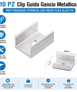 Alternative view of 10 PZ Clip Guida Gancio Metallico per Fissaggio della Striscia Led Neon Flex SL241110
