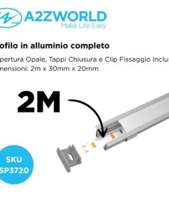 Alternative view of Kit Profilo Alluminio Completo Da 2 Metri Per Striscia Led, Super Larga e Alta, Dimensione 30X20mm, Larghezza Interna 25mm, 250g/m, Copertura Opale, Tappi Chiusura e Clip Fissaggio Incluso