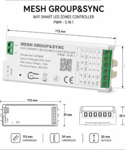 Centralina Controller 5 In 1 WIFI, RF 2.4G TUYA, Smart Life, Max 15A Tot. (6A/CH) DC5-24V 360W, per Striscia Led Mono Colore, CCT, RGB, RGBW, RGBCCT - immagine 4