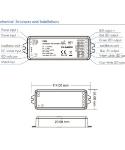 Led Dimmer Bluetooth APP Casambi, RF 2.4GHz, 5 in 1 Per Striscia Led Mono Colore CCT RGB RGBW RGB+CCT 12V 24V 5CHX3A, 0-100% - immagine 4