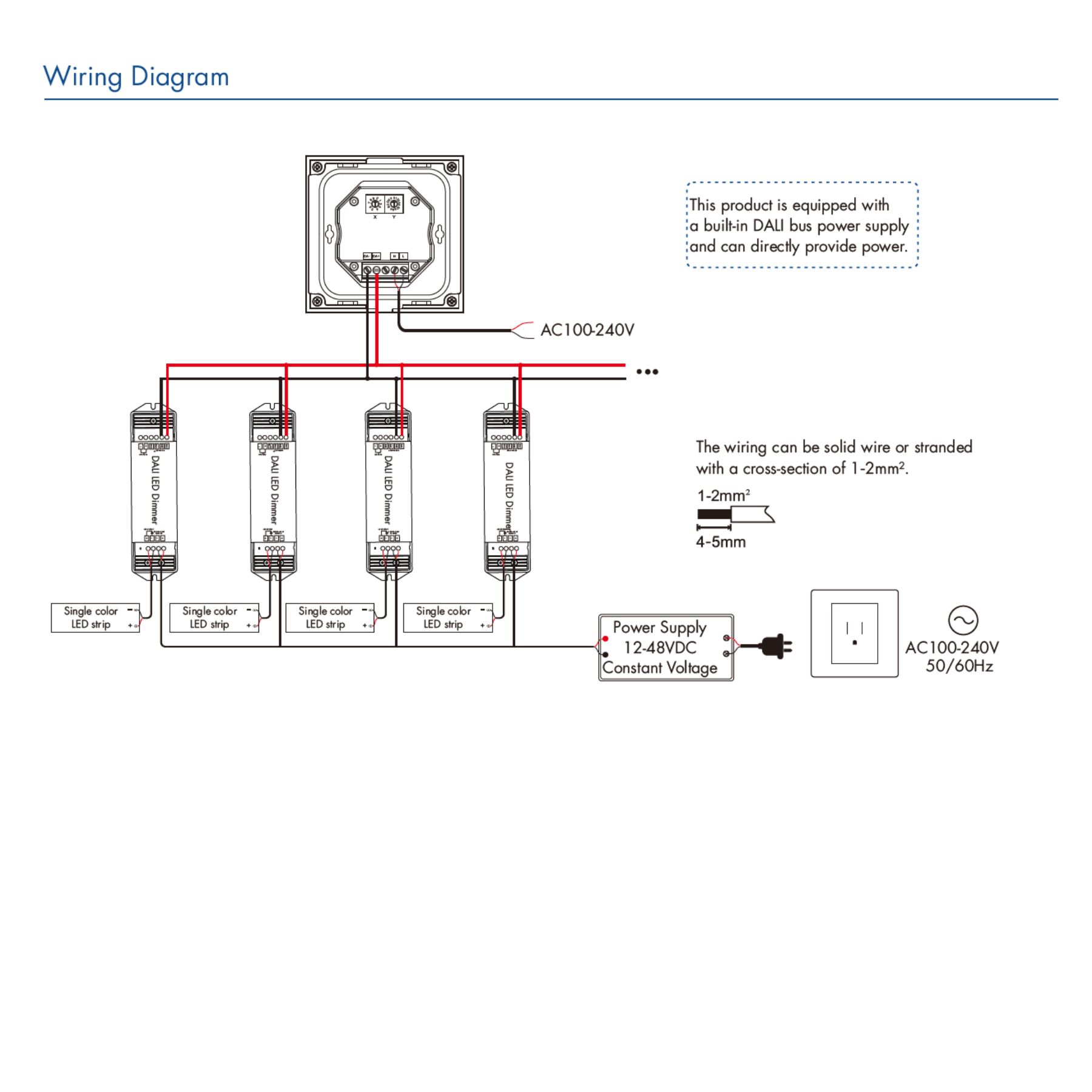 Pannello Touch DALI Bianco, Alimentatore Bus Integrato, 16VDC Max 100mA, 1 Zona 4 Scene, Touch Slider, Per Dimmer DT6, 86X86mm Per Scatola 502 - immagine 5