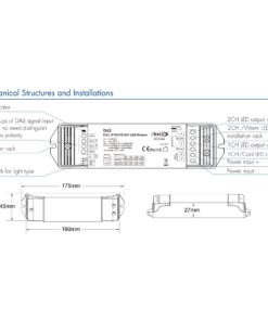 Dimmer DALI 2 Canali, 2X10A@12V/24V, 2X8A@36V/48V, Dimmerabile Con Pulsante NO, Push Dim, DALI-2, PWM, DT6 DT8 per Strisce LED Monocolore CCT - immagine 4