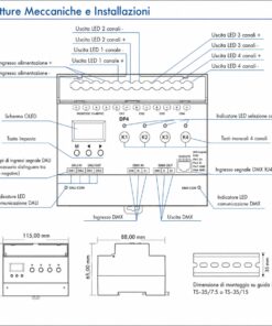 Dimmer DALI DMX Professionale, 4 Canali Guida DIN, OLED Display, 4X12A@12V/24V, 4X10A@36V/48V, DALI-2, DMX512, PWM, 4 Indirizzi, DT6 DT8 per Strisce LED Monocolore CCT RGB RGBW - ASDSHOP