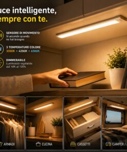 Lampada Barra LED 1W 80lm con Sensore di Movimento, CCT Dimmerabile, USB - immagine 4