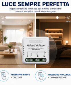 Alternative view of Push AC Triac Dimmer, per Lampada Led Dimmerabile Taglio di Fase, AC 220V 1A Max 150W, Regolabile 10-100%, Sincronizzabile con più Dimmer