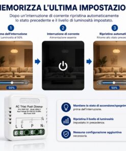 Push AC Triac Dimmer, per Lampada Led Dimmerabile Taglio di Fase, AC 220V 1A Max 150W, Regolabile 10-100%, Sincronizzabile con più Dimmer - ASDSHOP