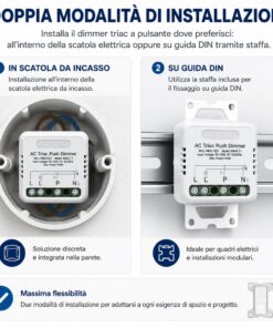 Push AC Triac Dimmer, per Lampada Led Dimmerabile Taglio di Fase, AC 220V 1A Max 150W, Regolabile 10-100%, Sincronizzabile con più Dimmer - ASDSHOP