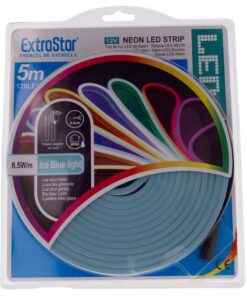 Striscia LED Neon 5M 8.5W/M 12V 120LED Modellabile e Tagliabile IP65 Angolazione 120°, 9 Colori Disponibili (Ice Blu)