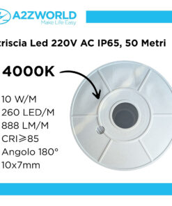 Alternative view of Striscia Led 220V AC IP65 Da 50 Metri, 10W/M 260LED/M 888LM/M, Tagliabile Ogni 5cm, CRI≥85 10X7mm, Angolo 180°, IP65, Tanti Accessori Inclusi, Disponibili 3000K 4000K 6500K (Bianco Neutro 4000K)