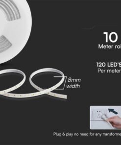 Striscia LED SMD 2835 220V 11W/m IP65, Bobina 10m con Spina Schuko (Blu) - immagine 5