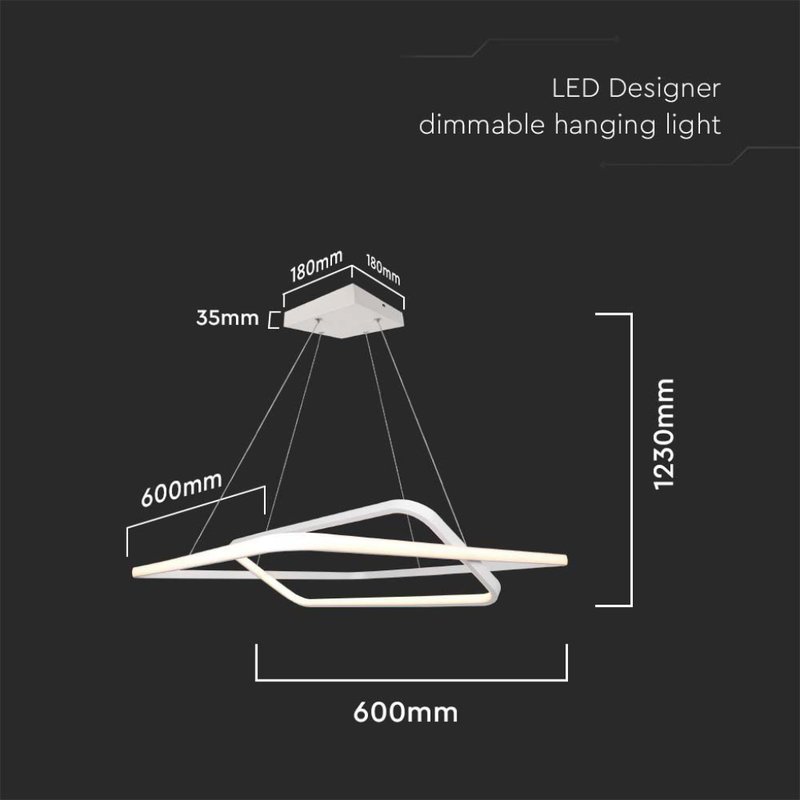 Lampadario LED a Sospensione 48W 5150lm Doppio Quadrato Incrociate Bianco 3000K Triac Dimmerabile SKU-14988 - immagine 4