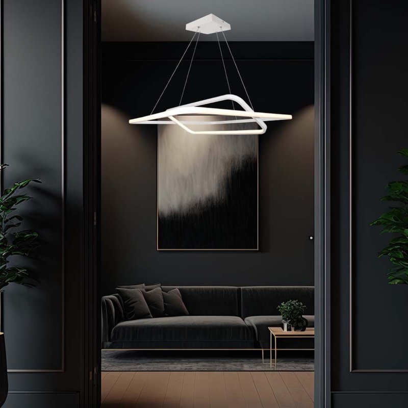 Lampadario LED a Sospensione 48W 5150lm Doppio Quadrato Incrociate Bianco 3000K Triac Dimmerabile SKU-14988 - immagine 5