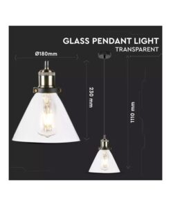 Lampadario A Sospensione Campana in Vetro Attacco E27 Colore Trasparente SKU-3738 - immagine 3