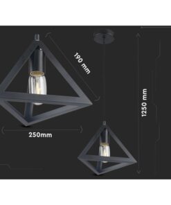 Lampadario a Sospensione Forma Piramide in Metallo Colore Nero Opaco Con Portalampada E27 Max 60W SKU-3832 - immagine 3