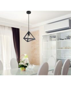 Lampadario a Sospensione Forma Piramide in Metallo Colore Nero Opaco Con Portalampada E27 Max 60W SKU-3832 - immagine 4