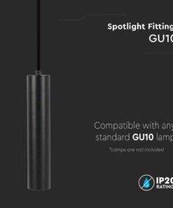 Lampada a Sospensione Cilindro Attacco GU10 Corpo in Alluminio Nero Riflettore Colore Oro D:60*300MM SKU-6686 - immagine 6
