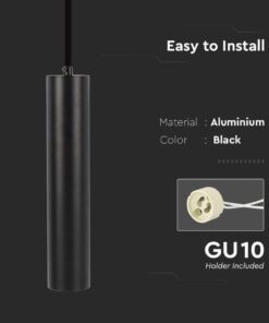 Lampada a Sospensione Cilindro Attacco GU10 Corpo in Alluminio Nero Riflettore Colore Oro D:60*300MM SKU-6686 - immagine 7