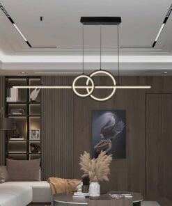 Alternative view of Lampadario LED a Sospensione 15W 1500lm dal Design Moderno 2 Anelli + Barra Led Colore Nero 4000K SKU-6935