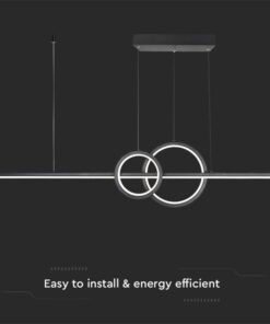 Lampadario LED a Sospensione 15W 1500lm dal Design Moderno 2 Anelli + Barra Led Colore Nero 4000K SKU-6935 - immagine 4