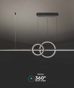 Lampadario LED a Sospensione 15W 1500lm dal Design Moderno 2 Anelli + Barra Led Colore Nero 4000K SKU-6935 - immagine 5