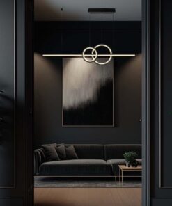 Lampadario LED a Sospensione 15W 1500lm dal Design Moderno 2 Anelli + Barra Led Colore Nero 4000K SKU-6935 - immagine 7