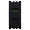 Serie Civile ETTROIT Nero Compatibile Con Vimar Arke (Presa USB A QC + USB C PD)