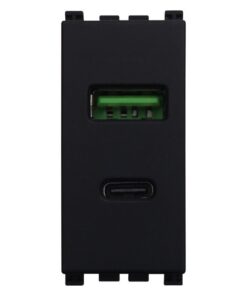 Serie Civile ETTROIT Nero Compatibile Con Vimar Arke (Presa USB A QC + USB C PD)