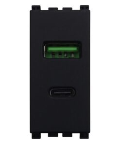 Alternative view of Serie Civile ETTROIT Nero Compatibile Con Vimar Arke (Presa USB A QC + USB C PD)