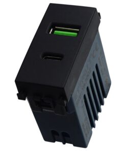 Serie Civile ETTROIT Nero Compatibile Con Vimar Arke (Presa USB A QC + USB C PD) - immagine 3
