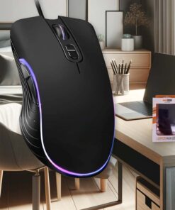 Mouse da Gioco con 2 Tasti Laterali e Tasto Regola DPI RetroIlluminato con RGB Casuale Filo Antipiega 1,25 metri Modello Finitura Nero Opaco