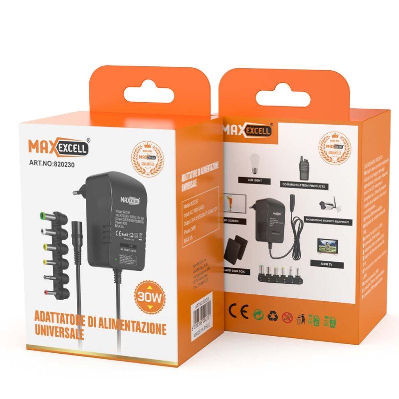 Adattatore di Alimentazione DC Universale - Output Regolabile da 3V a 12V, 30W, MAX 3A - Input AC 100V-240V con 6 Adattatori Inclusi - immagine 2