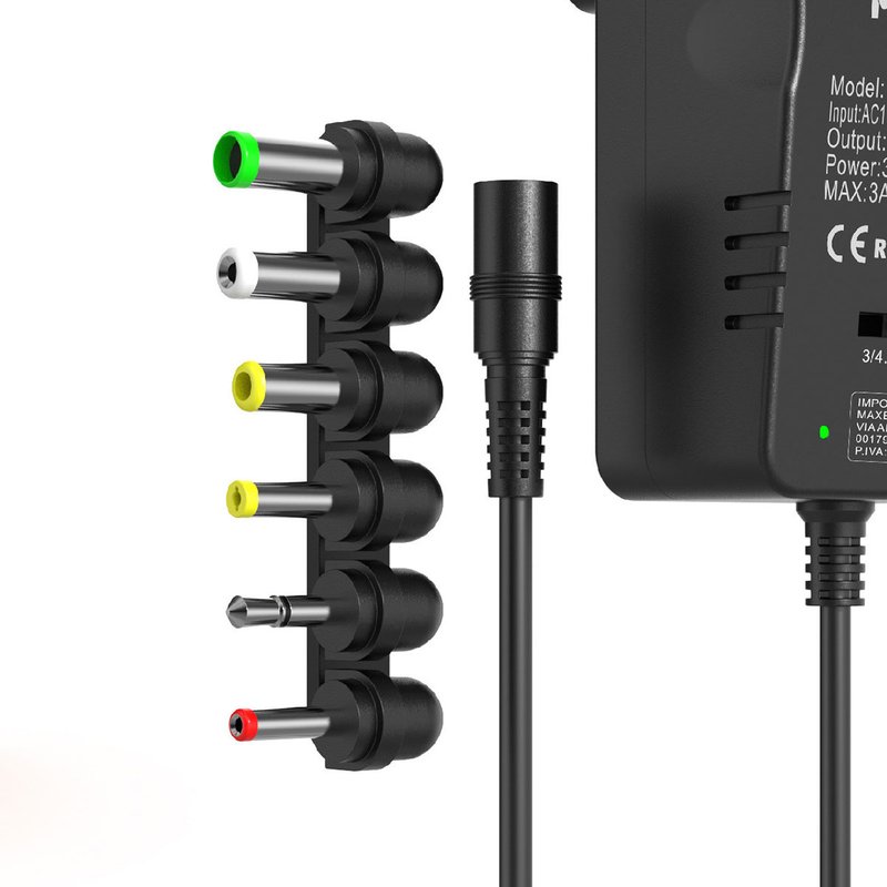 Adattatore di Alimentazione DC Universale - Output Regolabile da 3V a 12V, 30W, MAX 3A - Input AC 100V-240V con 6 Adattatori Inclusi - immagine 3