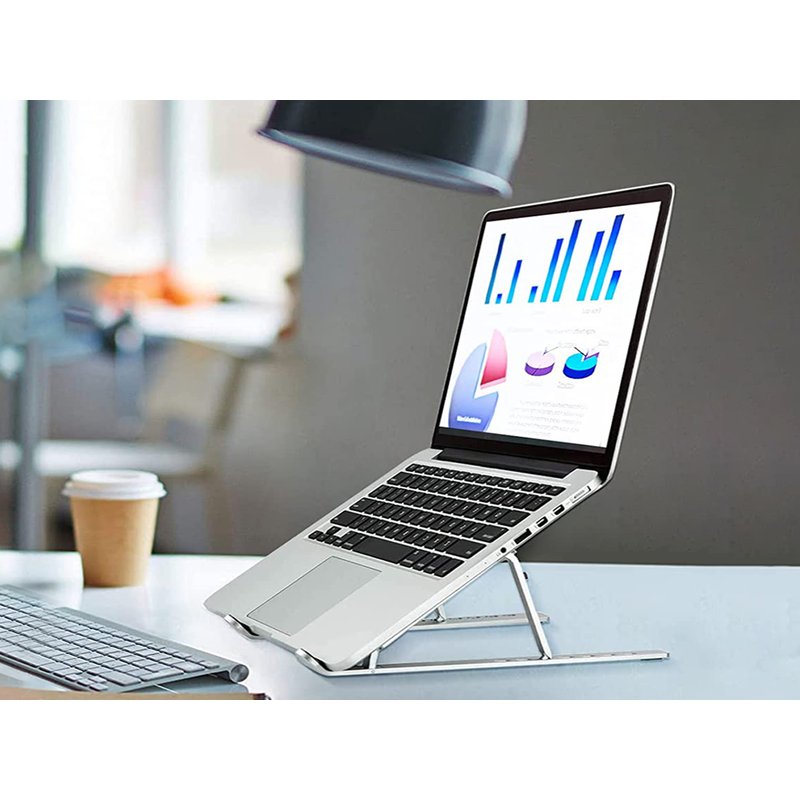 Supporto Notebook In Alluminio Regolabile Supporto Laptop Scrivania Pieghevole Design Ergonomico Stabile - immagine 3