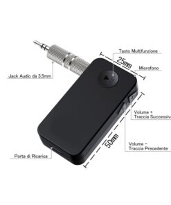 Ricevitore Bluetooth 4.1 Adattatore Wireless Audio Portatile con Microfono Stereo Auto Casa con 3,5 mm AUX