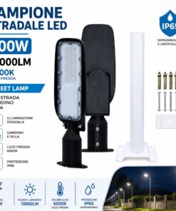 Lampione Stradale Led 100W 10000LM 6500K Street Lamp Per Strada Giardino Villa IP65 - immagine 2