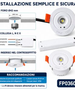 Mini Faretto Led Emergenza da Incasso 3W 250lm 3 Ore D60X37mm Foro 42mm, Bianco 6500K, Modalità SA/SE, Batteria LiFePO4 6,4 V 1800mAh - immagine 5