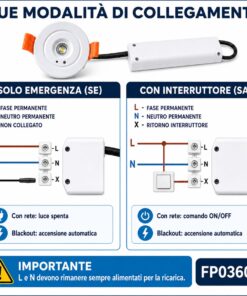 Mini Faretto Led Emergenza da Incasso 3W 250lm 3 Ore D60X37mm Foro 42mm, Bianco 6500K, Modalità SA/SE, Batteria LiFePO4 6,4 V 1800mAh - immagine 6