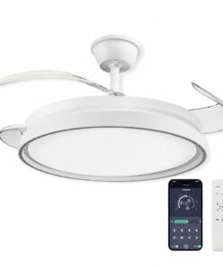 Plafoniera LED con Ventilatore Integrato, 70W 6600lm CCT, Pale Pieghevoli, Motore DC 30W, Telecomando e App Bluetooth 2.4G, 6 Velocità, 3 Colori Luce