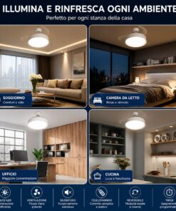 Plafoniera LED con Ventilatore Integrato, 70W 6600lm CCT, Pale Pieghevoli, Motore DC 30W, Telecomando e App Bluetooth 2.4G, 6 Velocità, 3 Colori Luce - immagine 7