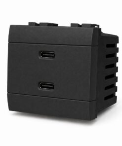 Serie Civile A2ZWORLD MBL Nero Compatibile Con Bticino Living International (Presa USB C PD + USB A QC 2 Moduli)