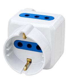 Adattatore Tripla Spina Elettrica Angolare 10A con 2 Prese Bipasso 10A/16A e 1 Presa Schuko 16A Laterale Salvaspazio