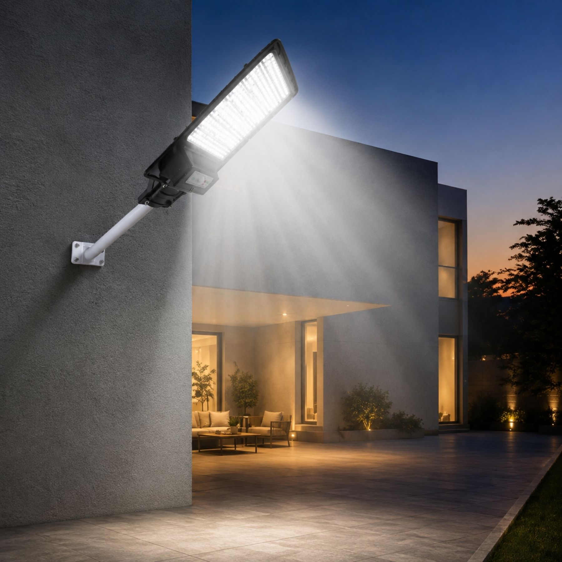 Lampione Stradale Led Con Pannello Solare e Sensore PIR 8.5W 840LM 6500K Street Lamp per Strada Giardino Villa IP65 - immagine 4