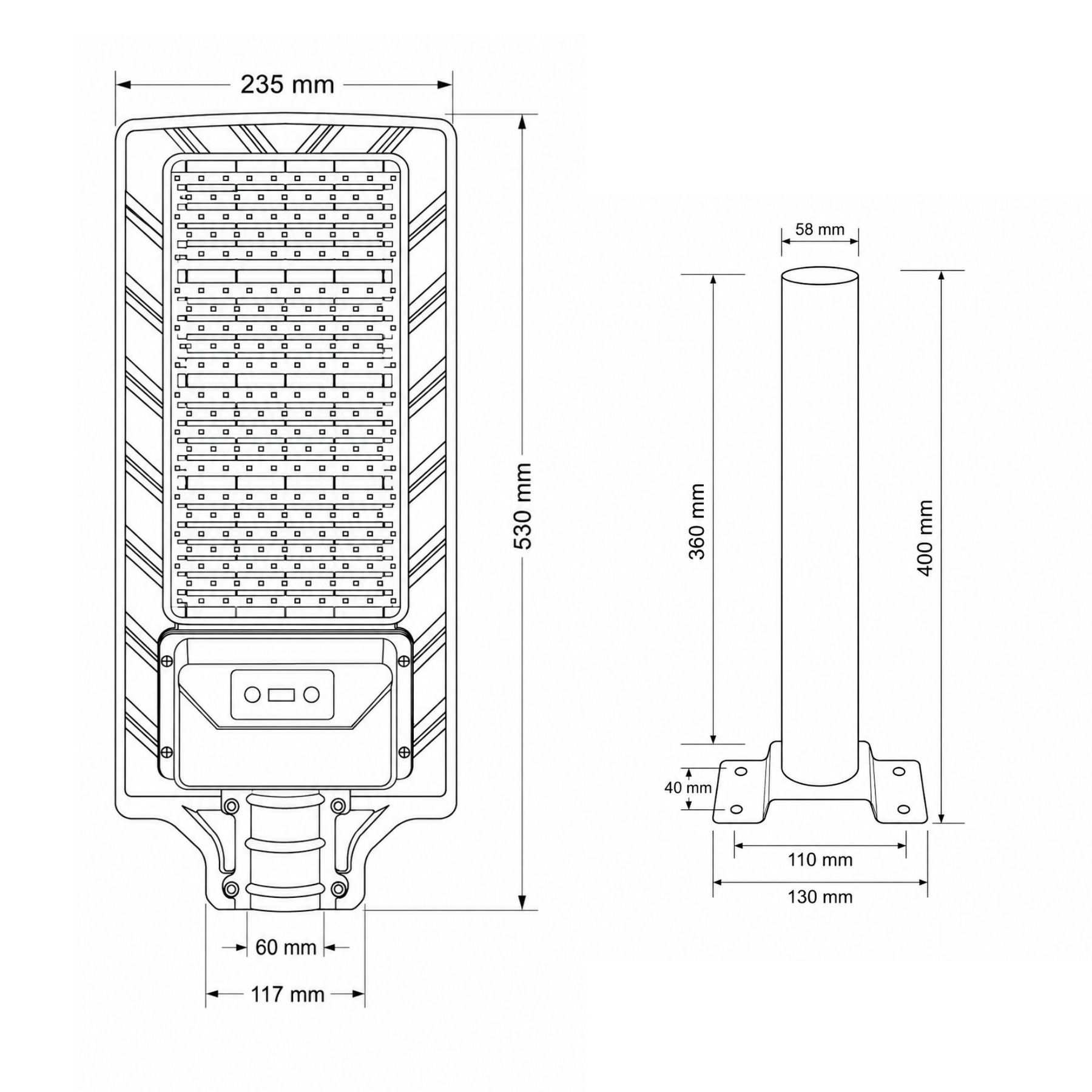 Lampione Stradale Led Con Pannello Solare e Sensore PIR 8.5W 840LM 6500K Street Lamp per Strada Giardino Villa IP65 - immagine 5