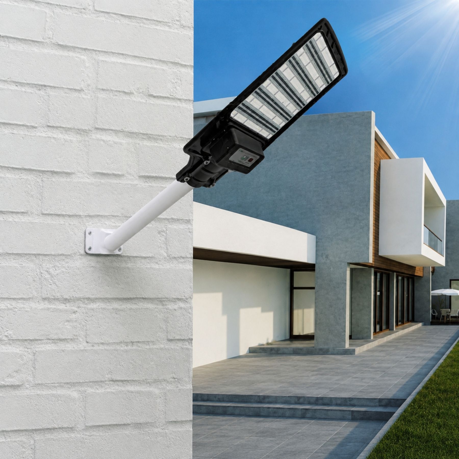 Lampione Stradale Led Con Pannello Solare e Sensore PIR 12W 1100LM 6500K Street Lamp per Strada Giardino Villa IP65 - immagine 3