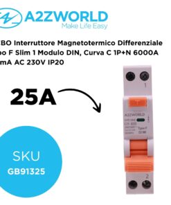 RCBO Interruttore Magnetotermico Differenziale Tipo F Slim 1 Modulo DIN, Curva C 1P+N 6000A 30mA AC 230V IP20, Corrente Disponibili 6A 10A 16A 20A 25A 32A 40A (C25A) - immagine 2