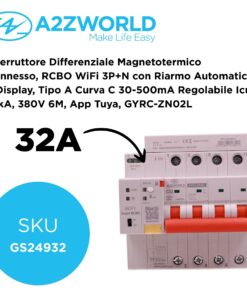 Interruttore Differenziale Magnetotermico Connesso, RCBO WiFi 3P+N con Riarmo Automatico e Display, Tipo A Curva C 30-500mA Regolabile Icu 10kA, 380V 6M, App Tuya con Misure: Corrente Residua, Intensità, Potenza, Tensione, Temperatura, Consumo GYRC-ZN02L (32A) - immagine 2