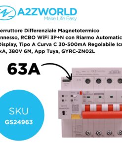 Interruttore Differenziale Magnetotermico Connesso, RCBO WiFi 3P+N con Riarmo Automatico e Display, Tipo A Curva C 30-500mA Regolabile Icu 10kA, 380V 6M, App Tuya con Misure: Corrente Residua, Intensità, Potenza, Tensione, Temperatura, Consumo GYRC-ZN02L (63A) - immagine 2