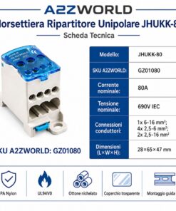 Ripartitore di Potenza Unipolare, Morsettiere Di Distribuzione Da Guida DIN Per Quadro Elettrico, Corrente Disponibili 80A 125A 160A 250A 400A 500A (80A) - immagine 2